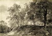 DILLIS von Johann Georg Idyllic Forest Scene With Kneeling Figures, A Walker And A Deer DILLIS von Johann Georg Idyllic Forest Scene With Kneeling Figures, A Walker And A Deer