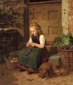 DIRCKS August A Young Girl Knitting DIRCKS August A Young Girl Knitting