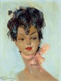 DOMERGUE Jean-Gabriel « Portrait De Jeune Fille En Buste Au Noeud Rose ». DOMERGUE Jean-Gabriel « Portrait De Jeune Fille En Buste Au Noeud Rose ».