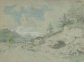 DORNER Johann Jakob I Steinbruch Bei Einem See Mit Straße Und Wanderern. DORNER Johann Jakob I Steinbruch Bei Einem See Mit Straße Und Wanderern.