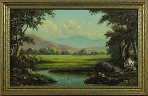John Warren Doty - Pond With Trees And Foothills In The Distance