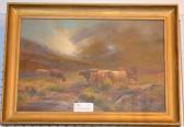 DOUGLAS E. Skotskt Landskap Med Highland Cattle DOUGLAS E. Skotskt Landskap Med Highland Cattle