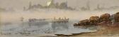 DUMBLE Albert E. Five Figures In A Canoe On A Misty River DUMBLE Albert E. Five Figures In A Canoe On A Misty River