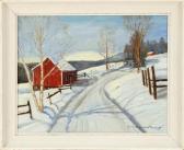 DUNBAR THOMAS GERTRUDE Winter Scene Of A Red Barn On The Side Of A Winding Road DUNBAR THOMAS GERTRUDE Winter Scene Of A Red Barn On The Side Of A Winding Road
