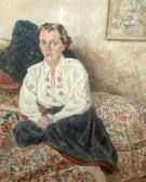 DUNCAN M.L Portrait Of A Lady Seated On A Bed DUNCAN M.L Portrait Of A Lady Seated On A Bed