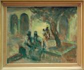 DUNLOP Ronald Ossory Figures Seated In A Courtyard DUNLOP Ronald Ossory Figures Seated In A Courtyard