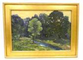 EARLE A. TITUS Summer Dawn In Woods With Stream Flowing Into Foreground EARLE A. TITUS Summer Dawn In Woods With Stream Flowing Into Foreground