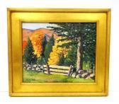 EARLE A. TITUS View Of Autumn Trees, Pine Stands, Rail Fence, And Stone Pile EARLE A. TITUS View Of Autumn Trees, Pine Stands, Rail Fence, And Stone Pile