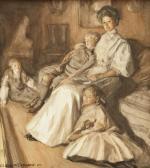 EARNSHAW Elizabeth Mother And Children By The Fireside EARNSHAW Elizabeth Mother And Children By The Fireside