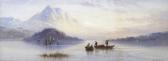 EARP Edwin Fishermen And Sailboats On A Lake At Dusk EARP Edwin Fishermen And Sailboats On A Lake At Dusk