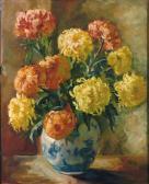 EBERHARD Marie Bunter Chrysanthemenstrauß In Blau-weißer Vase EBERHARD Marie Bunter Chrysanthemenstrauß In Blau-weißer Vase
