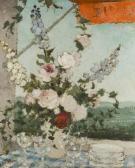 EDZARD Dietz Flowers And Glasses At Window With Awning And Landscape EDZARD Dietz Flowers And Glasses At Window With Awning And Landscape