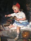 EKWALL Emma Young Girl With Wooden Spoon & Coffee Mill EKWALL Emma Young Girl With Wooden Spoon & Coffee Mill