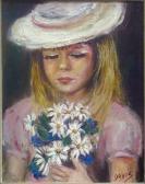 Elvira DAVIS Little Girl Holding Flowers Elvira DAVIS Little Girl Holding Flowers