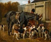 EMMS John Huntsman, Bay Hunter And Foxhounds Outside Kennel EMMS John Huntsman, Bay Hunter And Foxhounds Outside Kennel