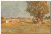 ENDERBY Samuel G. Enderby, Landscapewith Trees, Arched Bridge And A Village Beyond, Oil On Panel,signed, 20cms X 29cms ENDERBY Samuel G. Enderby, Landscapewith Trees, Arched Bridge And A Village Beyond, Oil On Panel,signed, 20cms X 29cms