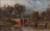 ENGELHARDT Georg River Landscape With Promenaders On A Bridge ENGELHARDT Georg River Landscape With Promenaders On A Bridge