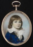 ENGLEHEART George A Boy, Wearing Royal Blue Coat With Large Brass Buttons, Cream Waistcoat And White Chemise With Frilled Wide Collar. ENGLEHEART George A Boy, Wearing Royal Blue Coat With Large Brass Buttons, Cream Waistcoat And White Chemise With Frilled Wide Collar.