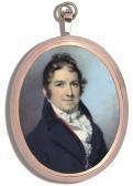 ENGLEHEART George A Young Gentleman, In Black Coat, Red Waistcoat And Frilled Cravat, An Eye-glass Suspended From His Jacket ENGLEHEART George A Young Gentleman, In Black Coat, Red Waistcoat And Frilled Cravat, An Eye-glass Suspended From His Jacket