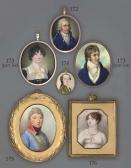 ENGLEHEART John Cox Dillman A Lady Of The Bleackley Family, In Black Dress With Lace-bordered Square Fichu Collar, Black Belt Fastened With Gold-set Jewelled Buckle, Three-strand Gold Necklace With Suspended Heart-shaped Pendants, Short Curly Dark Hair: Together With A Young Gentlem ENGLEHEART John Cox Dillman A Lady Of The Bleackley Family, In Black Dress With Lace-bordered Square Fichu Collar, Black Belt Fastened With Gold-set Jewelled Buckle, Three-strand Gold Necklace With Suspended Heart-shaped Pendants, Short Curly Dark Hair: Together With A Young Gentlem
