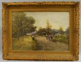 ENGLISH Frank F. Country Lane With Figures And Cows ENGLISH Frank F. Country Lane With Figures And Cows