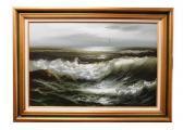 ENGLISH Roal Seascape With Rough Waves And Birds Flying Overhead ENGLISH Roal Seascape With Rough Waves And Birds Flying Overhead