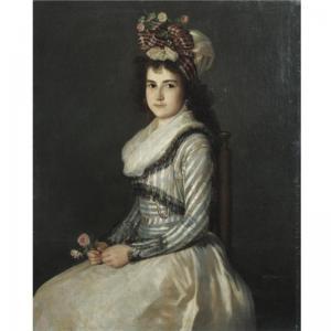 Agustin Esteve Y Marques - Portrait Of A Young Woman Holding Two Roses