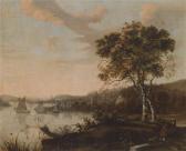 FARRINGTON Richard A River Landscape With Hunters And A Port FARRINGTON Richard A River Landscape With Hunters And A Port