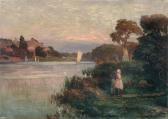 FECHNER Fritz Abendliche Flußlanschaft Mit Liebespaar FECHNER Fritz Abendliche Flußlanschaft Mit Liebespaar