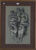 FEIBUSCH Hans Cartoon For The Mural At The Civic Centre At Newport With Three Figures, Charcoal, Chalk And Wash FEIBUSCH Hans Cartoon For The Mural At The Civic Centre At Newport With Three Figures, Charcoal, Chalk And Wash