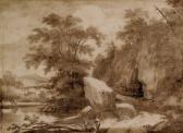 FELIX THODORE CARUELLE Claude Baumbestandene Flusslandschaft, Mit Figurenstaffage FELIX THODORE CARUELLE Claude Baumbestandene Flusslandschaft, Mit Figurenstaffage