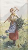 FELLNER N. Bauernmädchen Mit Heurechen FELLNER N. Bauernmädchen Mit Heurechen