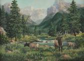 FENTON Walter Scott Elk In A Western Landscape FENTON Walter Scott Elk In A Western Landscape
