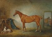 FERNELEY John Lord Henry Bentinck\’s Chestnut Hunter Firebird And Policy, A Foxhound, In A Loose Box FERNELEY John Lord Henry Bentinck\’s Chestnut Hunter Firebird And Policy, A Foxhound, In A Loose Box