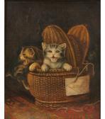 FERRIS Horace Kittens In A Basket With Tag Reading FERRIS Horace Kittens In A Basket With Tag Reading