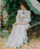 FILATCHEV Oleg Pavlovich Seated Girl With Parasol And Open Book FILATCHEV Oleg Pavlovich Seated Girl With Parasol And Open Book