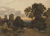 FINCH Francis Oliver A Lone Figure On A Bridge Overlooking A Sleepy Village FINCH Francis Oliver A Lone Figure On A Bridge Overlooking A Sleepy Village