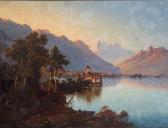 FIRMENICH Joseph An Extensive Landscape With Lake Geneva And The Château De Chillon In The Foreground FIRMENICH Joseph An Extensive Landscape With Lake Geneva And The Château De Chillon In The Foreground