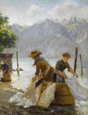 FISCHER August Washerwoman Near Vevey At Lake Geneva FISCHER August Washerwoman Near Vevey At Lake Geneva