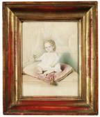 FISCHER Leopold Portrait Of A Child Sitting On A Red Pillow FISCHER Leopold Portrait Of A Child Sitting On A Red Pillow