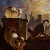 FLINZER Fedor Cats On A Ridge Of A Roof At Full Moon FLINZER Fedor Cats On A Ridge Of A Roof At Full Moon