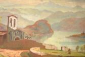 FONTANA Daniele Vista Da Menaggio Con Monastero Sul Lago Con Personaggio FONTANA Daniele Vista Da Menaggio Con Monastero Sul Lago Con Personaggio
