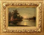 FORSTMANN A. Romantische Seenlandschaft Mit Personenstaffage Am Lagerfeuer Im Mondschein FORSTMANN A. Romantische Seenlandschaft Mit Personenstaffage Am Lagerfeuer Im Mondschein
