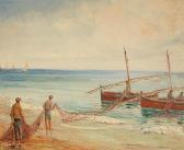 FORTEZA FERRAN GARCÍA Pescadores Faenando En La Playa. FORTEZA FERRAN GARCÍA Pescadores Faenando En La Playa.