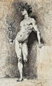FORTUNY Marian An Ein Podest Gelehnter Jüngling Mit Einer Statue FORTUNY Marian An Ein Podest Gelehnter Jüngling Mit Einer Statue