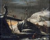 FOSCHI Francesco Winterlandschaft Mit Holzsteg Über Einem Fluss FOSCHI Francesco Winterlandschaft Mit Holzsteg Über Einem Fluss
