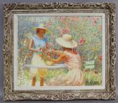 FOSSOUX Claude Jeunes Femmes Faisant Un Bouquet Dans Le Jardin Fleuri FOSSOUX Claude Jeunes Femmes Faisant Un Bouquet Dans Le Jardin Fleuri