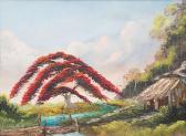 FOSTER Horace Highwaymen Style Royal Poinciana And House At Waters Edge FOSTER Horace Highwaymen Style Royal Poinciana And House At Waters Edge