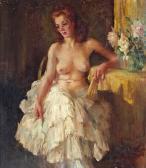 FOSTER William Frederick A Seated Female Nude With A Floral Bouquet FOSTER William Frederick A Seated Female Nude With A Floral Bouquet