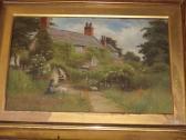 FOWLER Benjamin Young Girl With Lambs Before A Cottage FOWLER Benjamin Young Girl With Lambs Before A Cottage